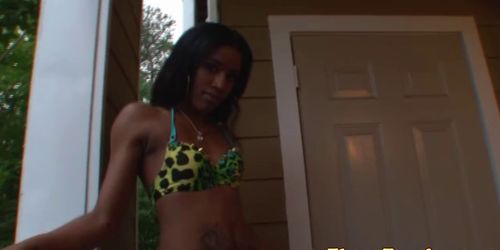 EBONYTUGS - Ebony bikini babe tugging hard dick