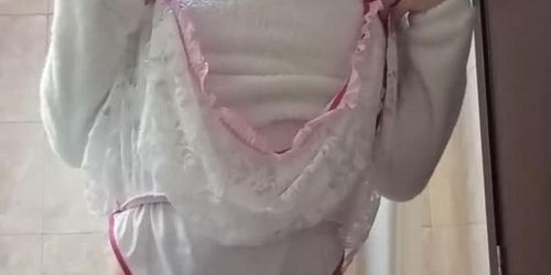 Cute trap in white play with herself