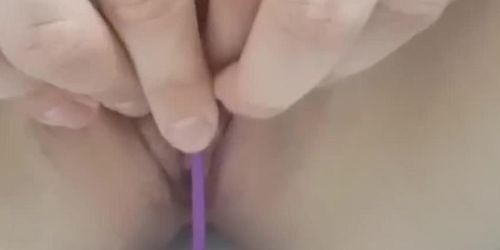 Innocent girl play with sex toy