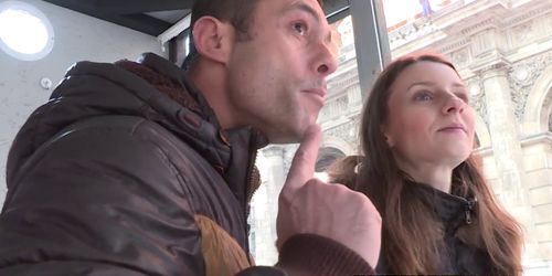 Real euro fingered and facialized in a truck