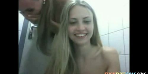 Two hotties teasing in public bathroom part 2