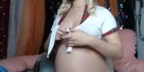 Heavily Pregnant Slut Marilyn Moore with HUGE Baby Bump Fucks a Dildo