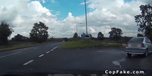 Fake cop bangs blonde in back seat