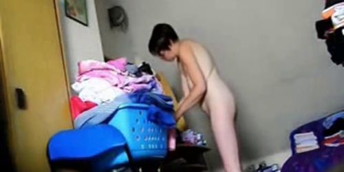 Hidden cam in bed room of my cute hairy mom Nice  - video 2