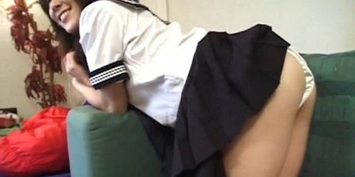 Nasty Asian school babe flaunting hot ass in panties upskirt 