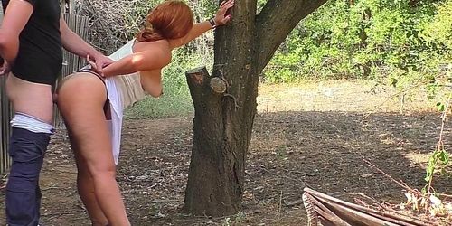 A mature stepmother has anal sex with her son in nature. Big ass and tits