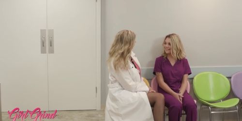 cute girl grind - lesbian doctor and screw in on call back roomGirl Grind (Julias Ann, Cali Carter, Gabbie Carter)