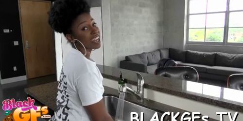 Nice black girl looks cute on cock - video 1