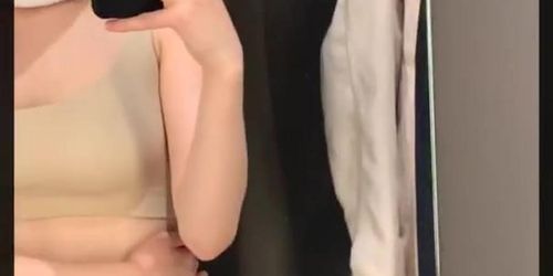 Someone wanted to get into the fitting room to this naked young bitch