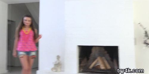 Ideal cutie gives head in pov and gets spread vagina fucked