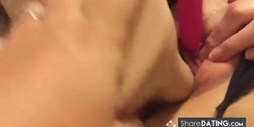 Close-up dildo fucking of creamy pussy (amateur )