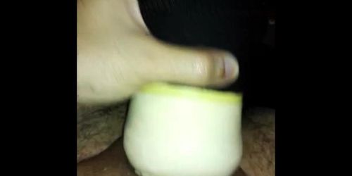 masturbating with homemade vagina stroker