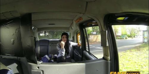 Taxi hardcore pounding with a horny Brunette European