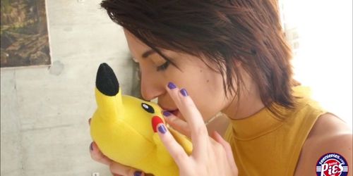 Pokemon addict teen gets her pussy fucked by Picachu