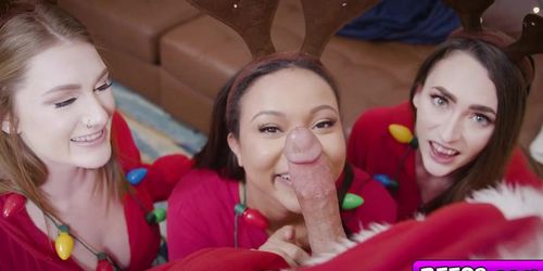 Fake Santa enjoys the night with horny teens Adriana Maya Aria Kai and Dani Damzel