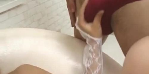 Mao Tachibana in white lingerie gets sex toys and cock in vagina
