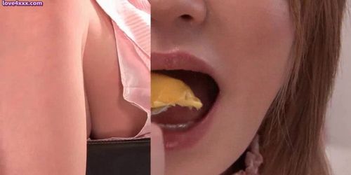 Shy asian maid sucking huge cock - video 1