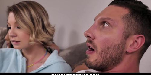 DaughterSwap - Dads Fucked Daughters After Watching A Scary Movie (Jill Kelly, Adrian Hush, Cara May)