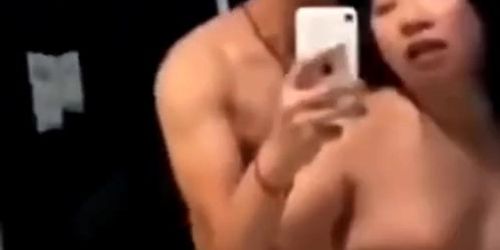 Chinese bitch with big boobs records sex in bathroom