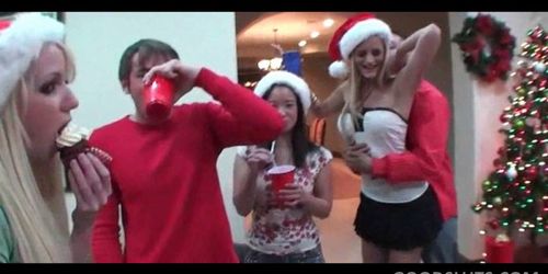 Xmas sex party with college teens making out