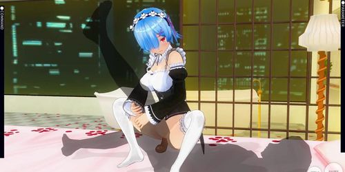 3D HENTAI RE ZERO Rem pounces on a big cock