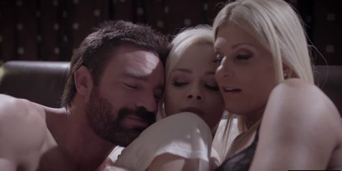 Cute shy teen jumped into threesome sex with a stepparents (Elsa Jean)