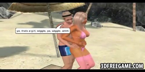 Hot 3D whore is dancing on the beach with a random guy