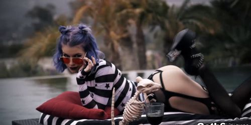 Purple haired goth teen Arya Fae anal fucked (Steve Holmes)