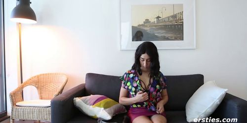 Violet Dildo Fucking her Very Hairy Pussy