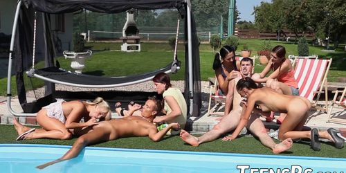 TEENS RS - Petite teens tease naked guy at the pool before fucking them