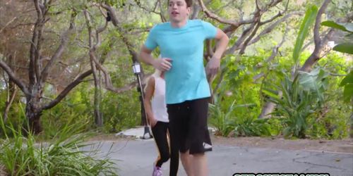 Young dude fucks his horny blonde stepmom after jogging