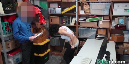 Brunette with fro gets fucked inside office after shoplifting