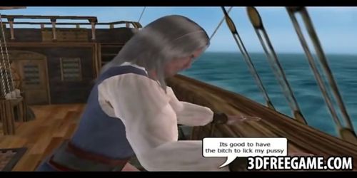 Old man pirate is face fucking his 3d deck hand sluts