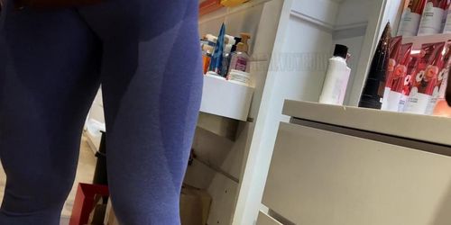 spy cam of girl in lycra in store shows nice cameltoe