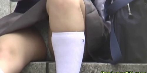 Japanese teen rubs undies