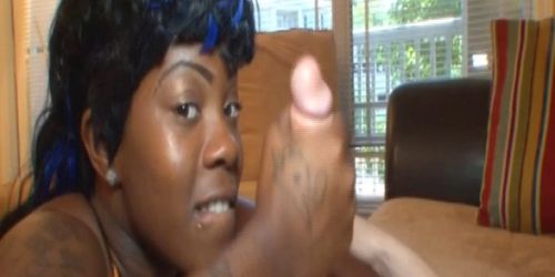EBONYTUGS - Bigbooty ebony tugging white cock in bikini
