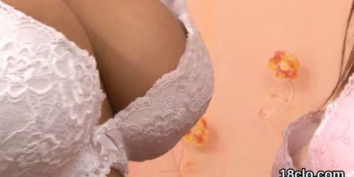 Lovely nympho is gaping soft pussy in close range and cumming
