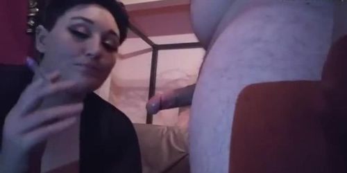 BBW wife smoking bj