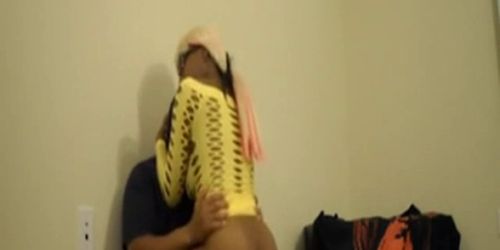 Hot ebony woman fucks on the chair