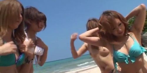 ALL JAPANESE PASS - Shiho Kano and babes lick dong and have twats fucked on the beach