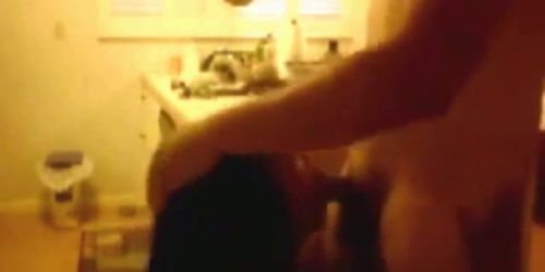 indonesian Maid sucking her white master dick in kitchen - video 1