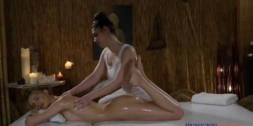 Massage Rooms Oil soaked lesbian sex with big boobs Euro teen (Elina De)