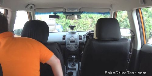 Huge fake tits blonde bangs examiner in car