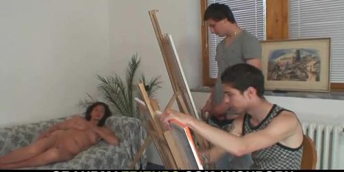 Granny gets banged by two young painters