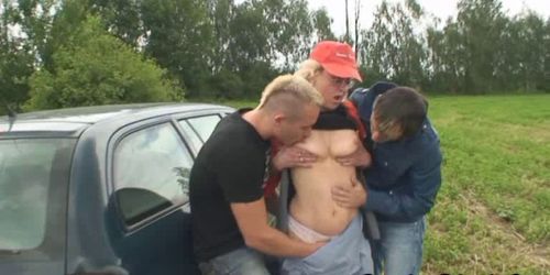 GRANDMA FRIENDS - They pick up and fuck old woman outdoors