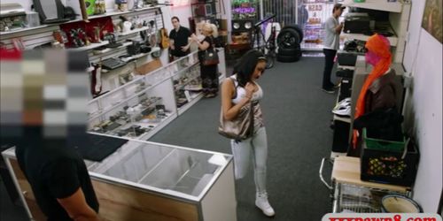 Busty latina pawns her phones and fucked by nasty pawnshop