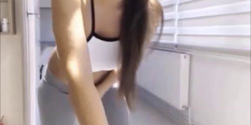 Sexy teen in pants dancing on webcam