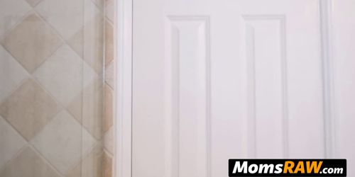 Horny milf drops by the bathroom to get stepsons woodie down