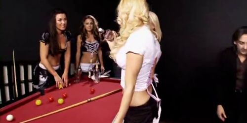 Blonde girls do some lesbian fun while fucked by dude