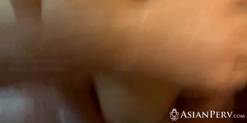 Busty Asian amateur gets white cock pov